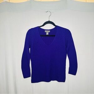 Banana Republic Extra fine Italian merino wool cable knit sweater v neck purple